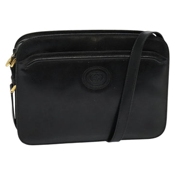 GUCCI Shoulder Bag Leather Black Gold 001 256 0609 Auth am8954