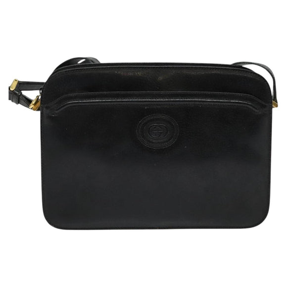 GUCCI Shoulder Bag Leather Black Gold 001 256 0609 Auth am8954