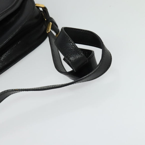 GUCCI Shoulder Bag Leather Black Gold 001 256 0609 Auth am8954