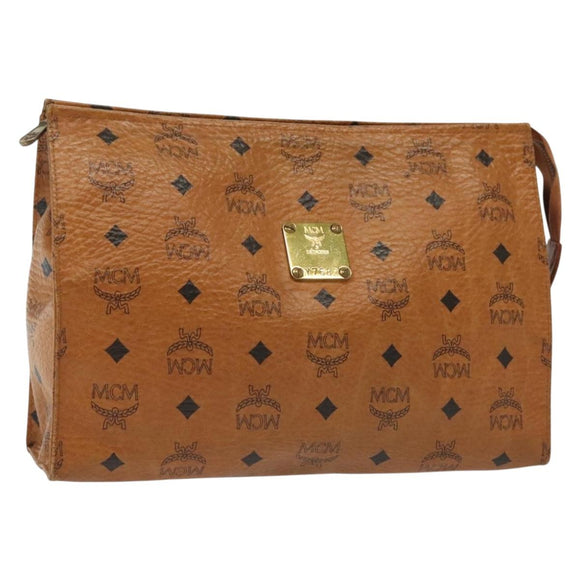 MCM Logogram Vicetos Clutch Bag PVC Leather Brown Gold Auth am8955