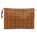 MCM Logogram Vicetos Clutch Bag PVC Leather Brown Gold Auth am8955-2