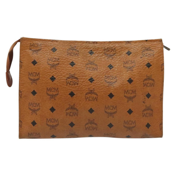 MCM Logogram Vicetos Clutch Bag PVC Leather Brown Gold Auth am8955