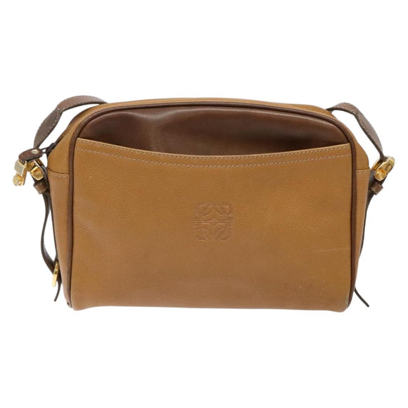 LOEWE Shoulder Bag Leather Brown Gold Auth am8960