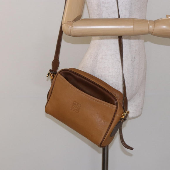 LOEWE Shoulder Bag Leather Brown Gold Auth am8960