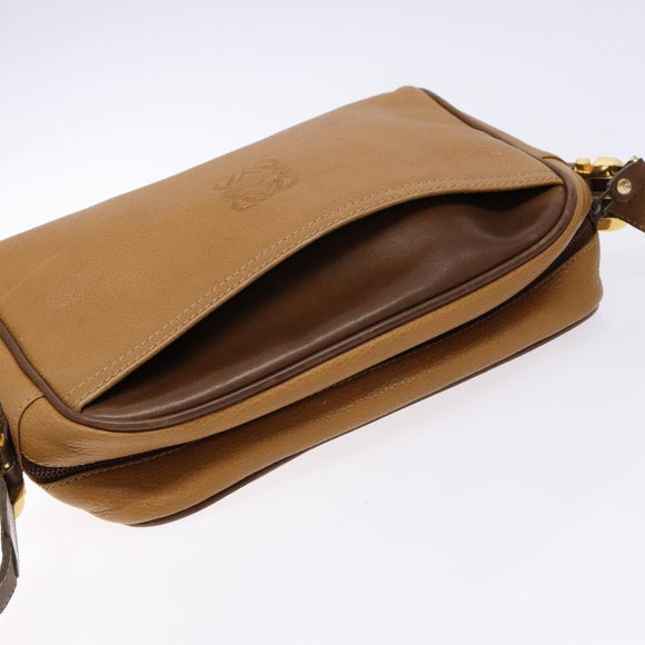 LOEWE Shoulder Bag Leather Brown Gold Auth am8960