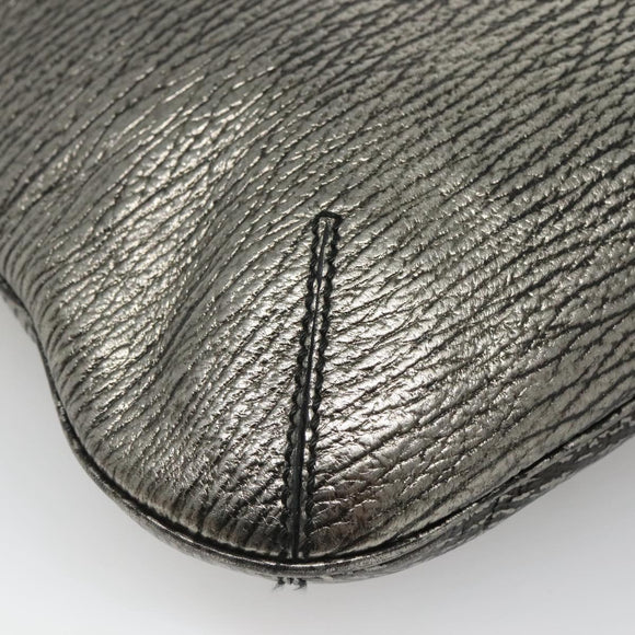 SAINT LAURENT Metropolis Shoulder Bag Leather Silver Auth am8965