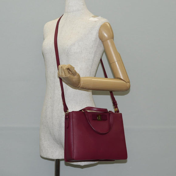 Salvatore Ferragamo Vala Hand Bag Leather 2way Purple Gold Auth am8981V