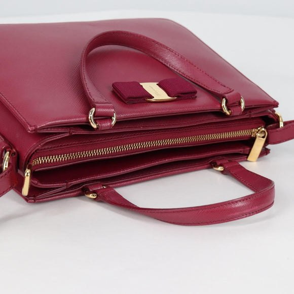 Salvatore Ferragamo Vala Hand Bag Leather 2way Purple Gold Auth am8981V