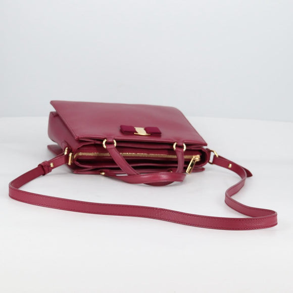 Salvatore Ferragamo Vala Hand Bag Leather 2way Purple Gold Auth am8981V