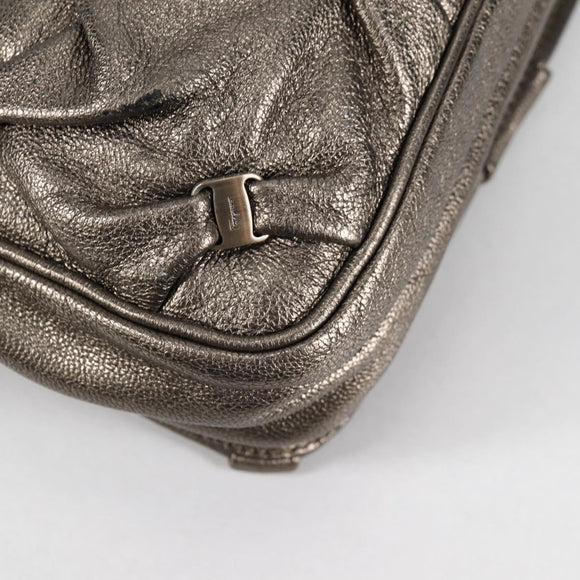 Salvatore Ferragamo Vala Shoulder Bag Leather Silver Auth am8982V