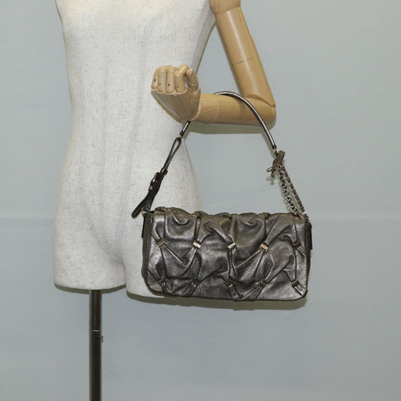 Salvatore Ferragamo Vala Shoulder Bag Leather Silver Auth am8982V