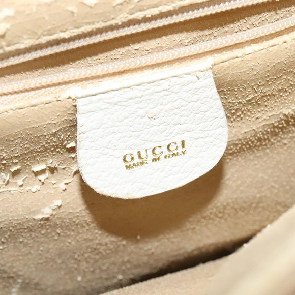 GUCCI Bamboo Hand Bag Leather White Gold 002 2865 0260 Auth am8992