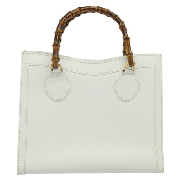 GUCCI Bamboo Hand Bag Leather White Gold 002 2865 0260 Auth am8992