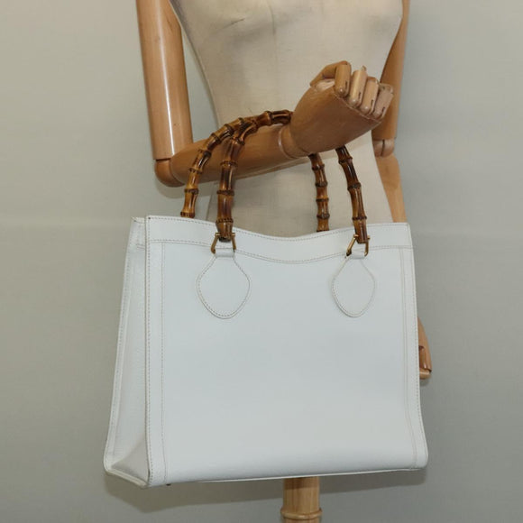 GUCCI Bamboo Hand Bag Leather White Gold 002 2865 0260 Auth am8992