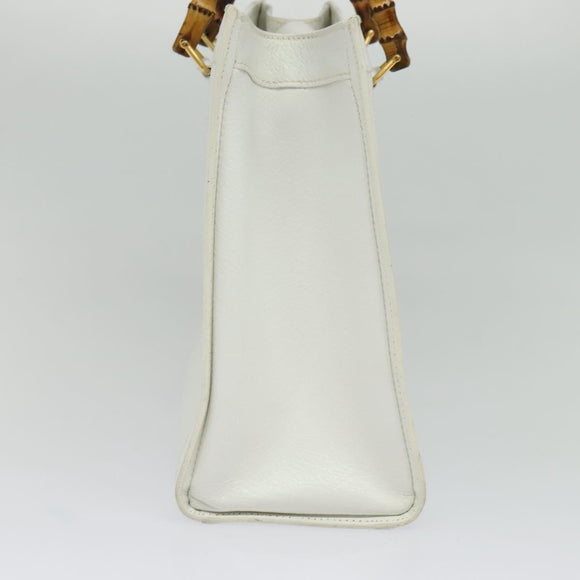 GUCCI Bamboo Hand Bag Leather White Gold 002 2865 0260 Auth am8992