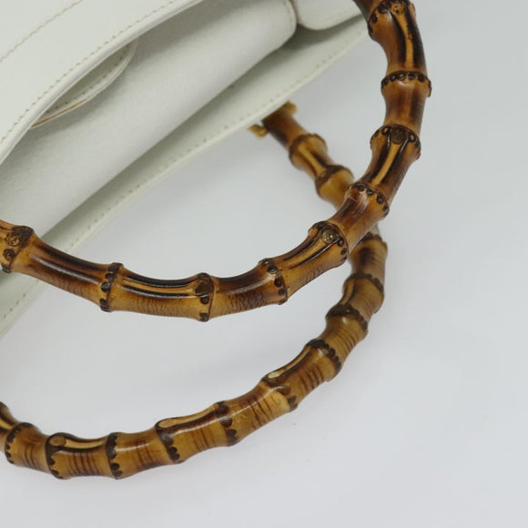 GUCCI Bamboo Hand Bag Leather White Gold 002 2865 0260 Auth am8992