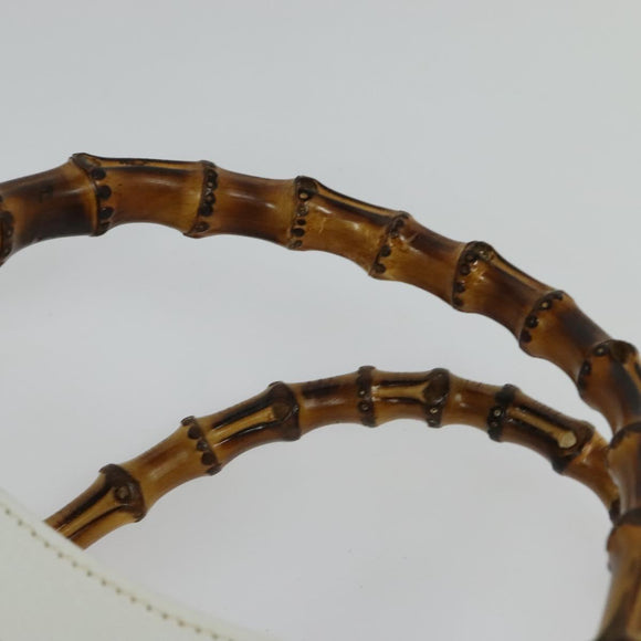 GUCCI Bamboo Hand Bag Leather White Gold 002 2865 0260 Auth am8992