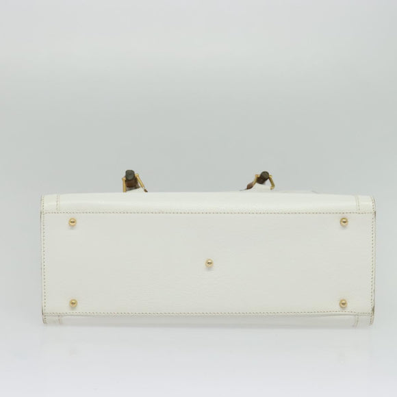 GUCCI Bamboo Hand Bag Leather White Gold 002 2865 0260 Auth am8992