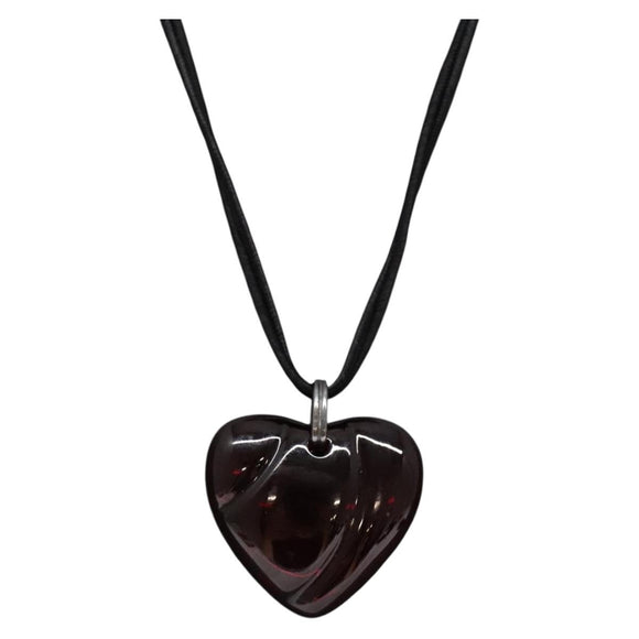 Baccarat Crystal Glass Heart Necklace Red Auth am8993