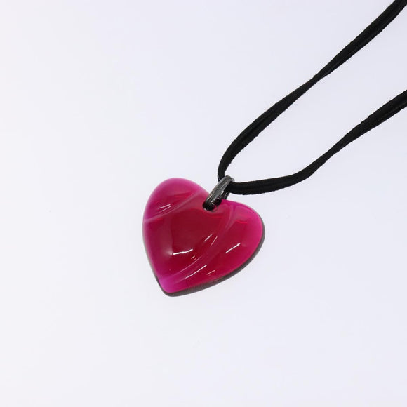 Baccarat Crystal Glass Heart Necklace Red Auth am8993