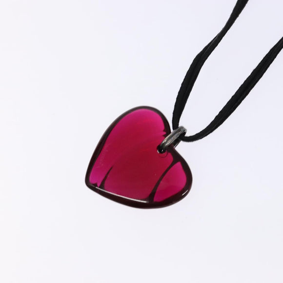 Baccarat Crystal Glass Heart Necklace Red Auth am8993