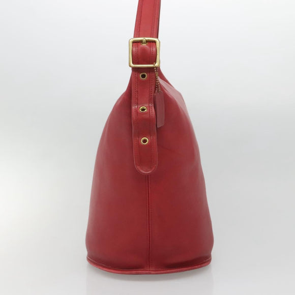 Coach Shoulder Bag Leather Red Gold Auth am8994