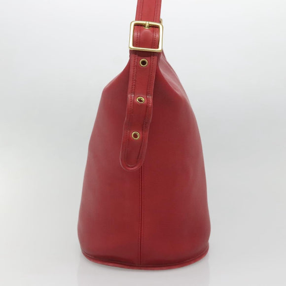 Coach Shoulder Bag Leather Red Gold Auth am8994