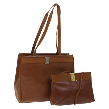 Salvatore Ferragamo Vala Shoulder Bag Leather 2Set Brown Auth am8995