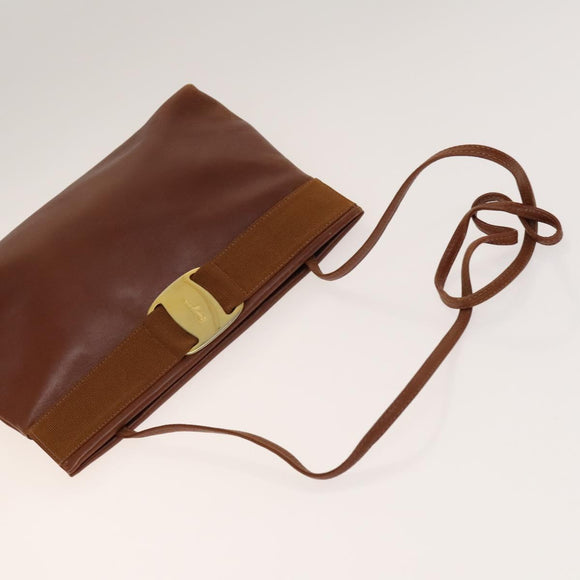 Salvatore Ferragamo Vala Shoulder Bag Leather 2Set Brown Auth am8995
