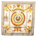HERMES Carre 90 Scarf ""BRAZIL"" Silk Beige Auth am9005-1