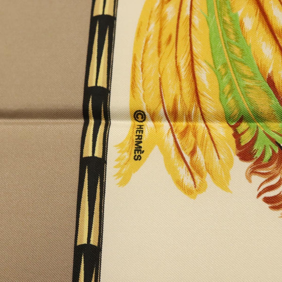 HERMES Carre 90 Scarf ""BRAZIL"" Silk Beige Auth am9005