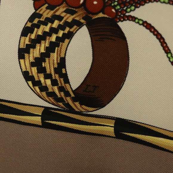 HERMES Carre 90 Scarf ""BRAZIL"" Silk Beige Auth am9005