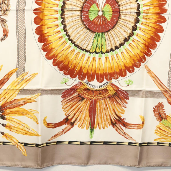 HERMES Carre 90 Scarf ""BRAZIL"" Silk Beige Auth am9005