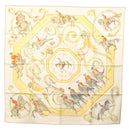 HERMES Carre 90 Scarf ""École Portugaise d'Art Équestre"" Silk Beige Auth am9006-1