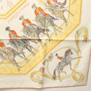 HERMES Carre 90 Scarf ""École Portugaise d'Art Équestre"" Silk Beige Auth am9006-10