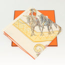 HERMES Carre 90 Scarf ""École Portugaise d'Art Équestre"" Silk Beige Auth am9006-12