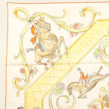 HERMES Carre 90 Scarf ""École Portugaise d'Art Équestre"" Silk Beige Auth am9006 - 0
