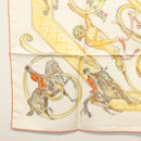 HERMES Carre 90 Scarf ""École Portugaise d'Art Équestre"" Silk Beige Auth am9006-8