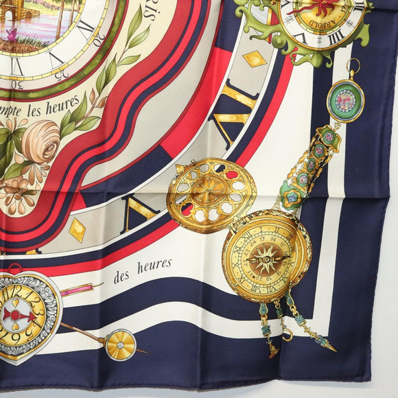 HERMES Carre 90 Scarf ""parmi les fleurs je compt"" Silk Navy Auth am9007