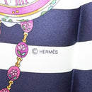 HERMES Carre 90 Scarf ""parmi les fleurs je compt"" Silk Navy Auth am9007-11