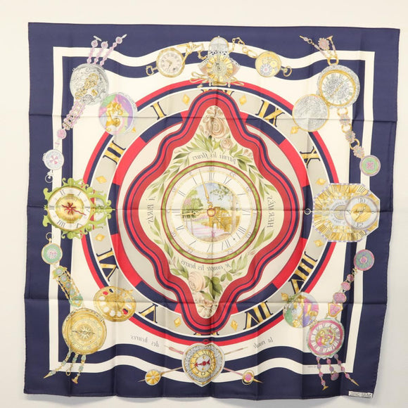 HERMES Carre 90 Scarf ""parmi les fleurs je compt"" Silk Navy Auth am9007