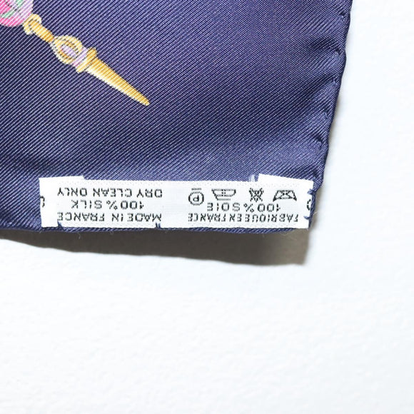 HERMES Carre 90 Scarf ""parmi les fleurs je compt"" Silk Navy Auth am9007