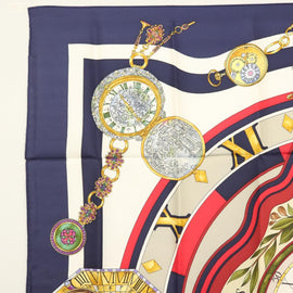 HERMES Carre 90 Scarf ""parmi les fleurs je compt"" Silk Navy Auth am9007 - 0