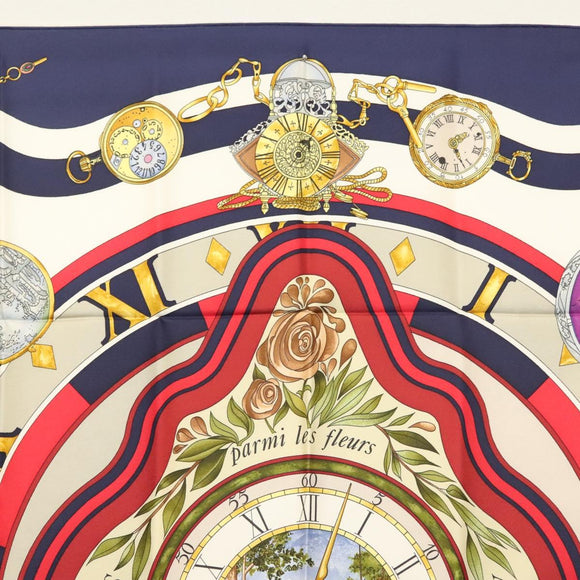 HERMES Carre 90 Scarf ""parmi les fleurs je compt"" Silk Navy Auth am9007