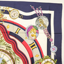 HERMES Carre 90 Scarf ""parmi les fleurs je compt"" Silk Navy Auth am9007-4