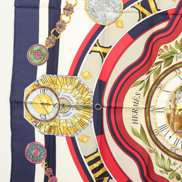 HERMES Carre 90 Scarf ""parmi les fleurs je compt"" Silk Navy Auth am9007