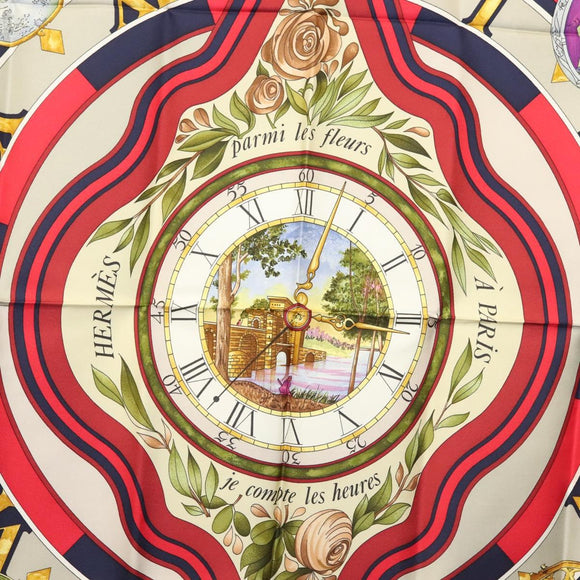 HERMES Carre 90 Scarf ""parmi les fleurs je compt"" Silk Navy Auth am9007