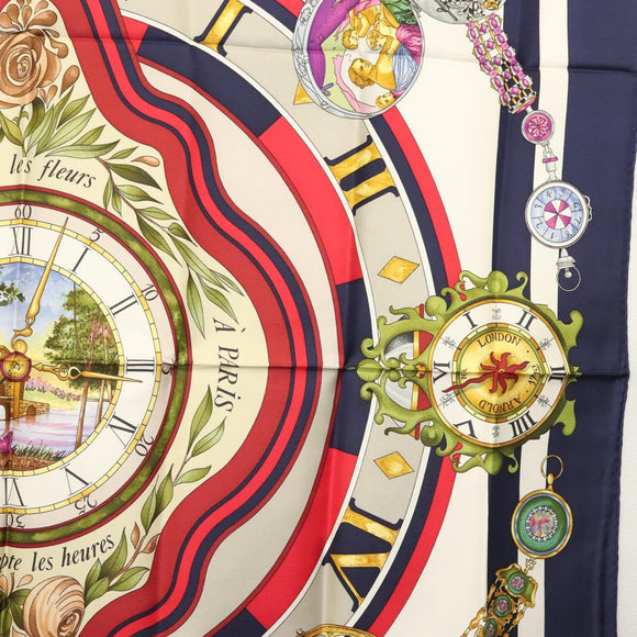 HERMES Carre 90 Scarf ""parmi les fleurs je compt"" Silk Navy Auth am9007