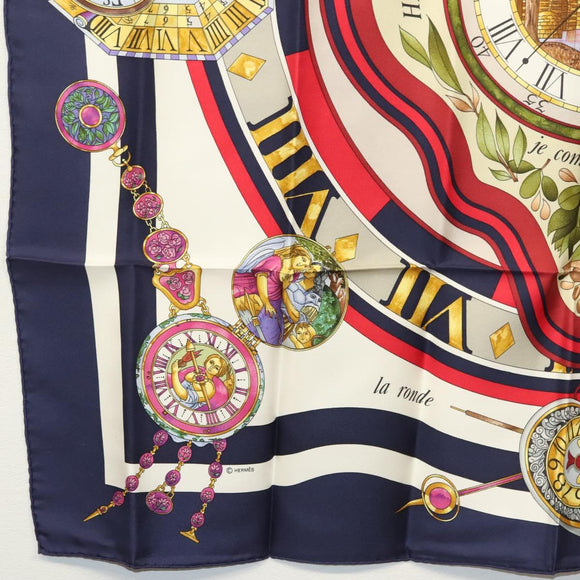HERMES Carre 90 Scarf ""parmi les fleurs je compt"" Silk Navy Auth am9007