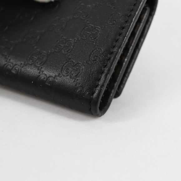 GUCCI GG Canvas Guccissima Key Case Leather Black Gold 268833 2184 Auth am9008V